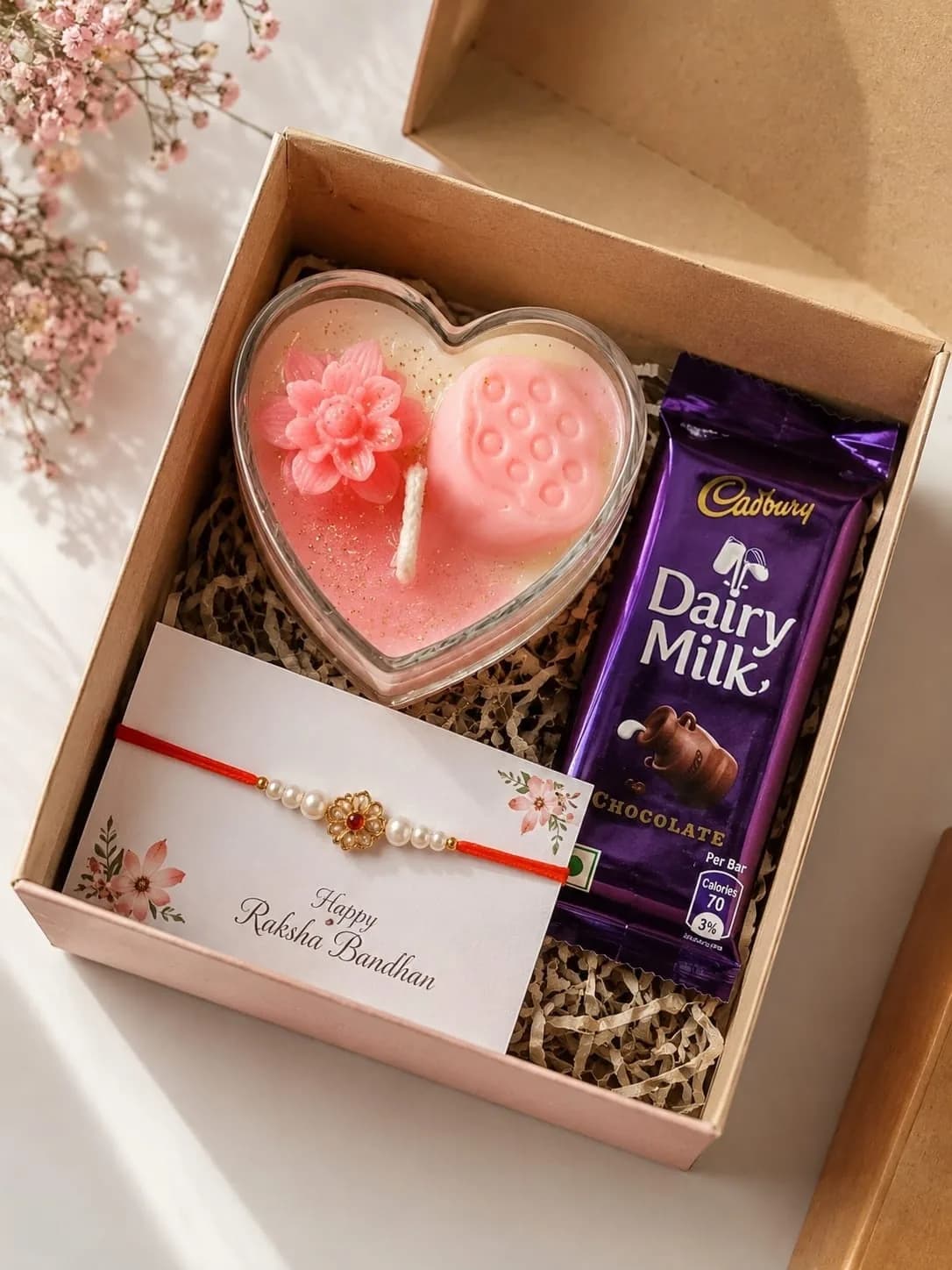 Rakhi with Heart Tea Light